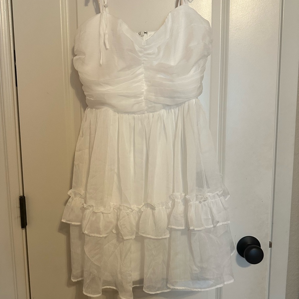 Angelic Approach White Chiffon Ruffled Tie-Strap Mini Dress Lulus - NEW